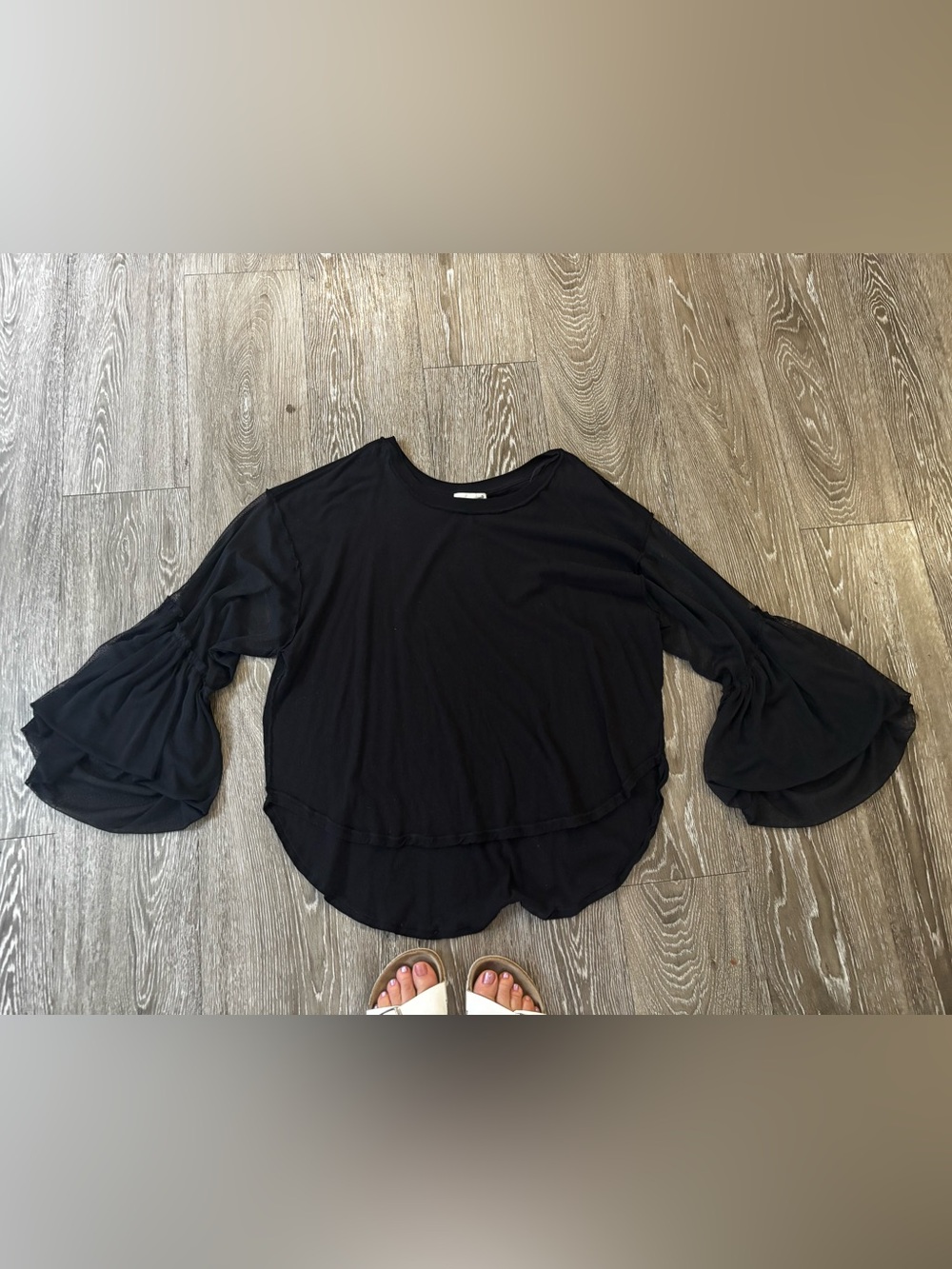Free People Black Layered Hem Long-Sleeve Top